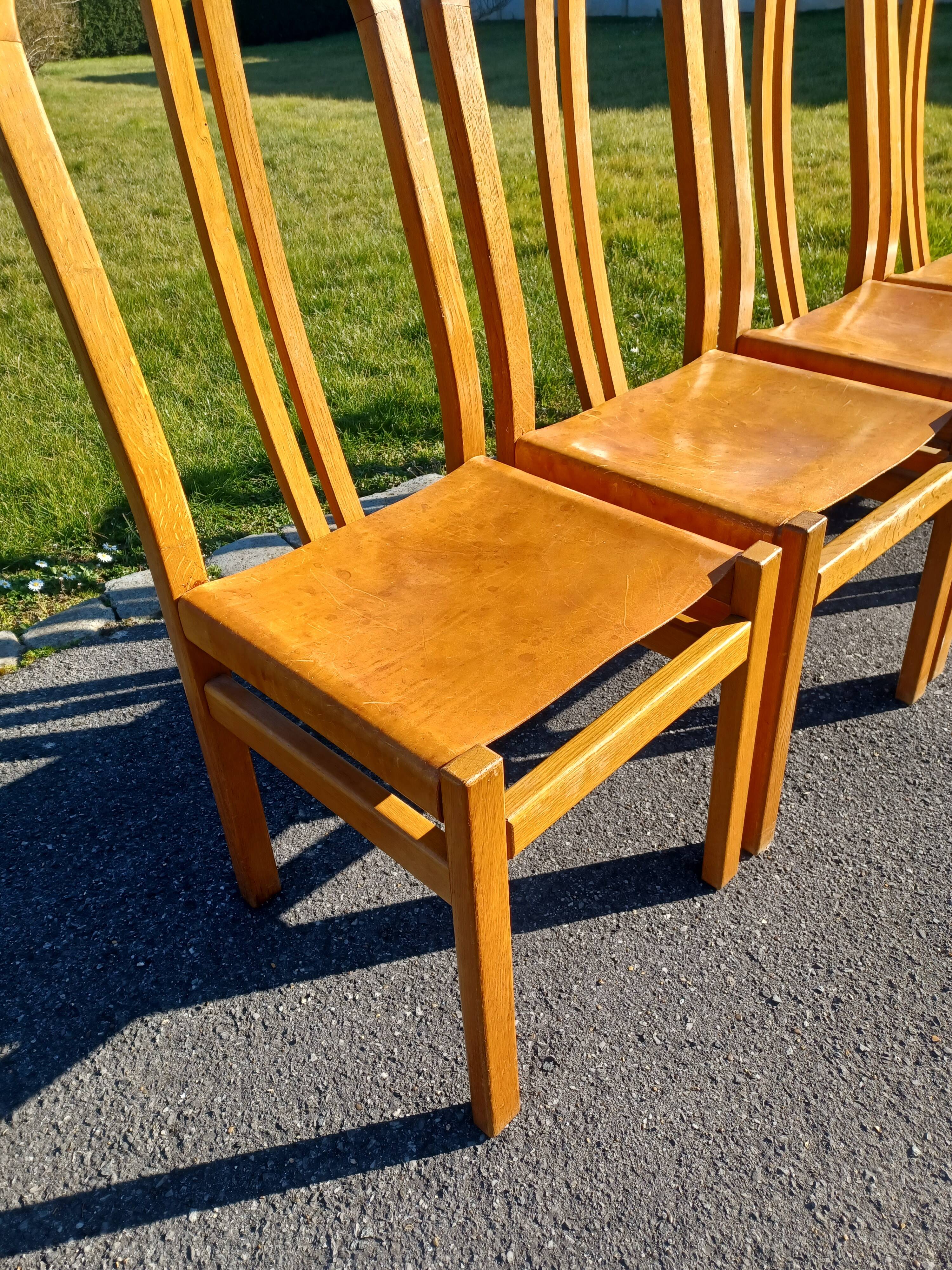 Set of 6 chairs, oak and leather