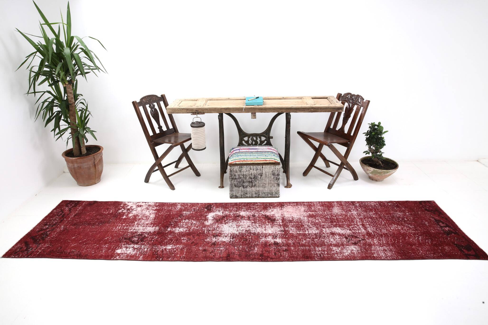 3x11 Shade Of Wine Red Handmade Turkish Vintage Runner Rug