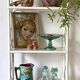 Vintage white lacquered rattan shelf
