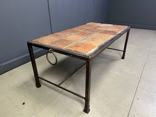 Table basse espagnole en fer et carreaux de céramique, années 1950