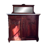 Buffet ancien style Henri II – Plateau en marbre et miroir
