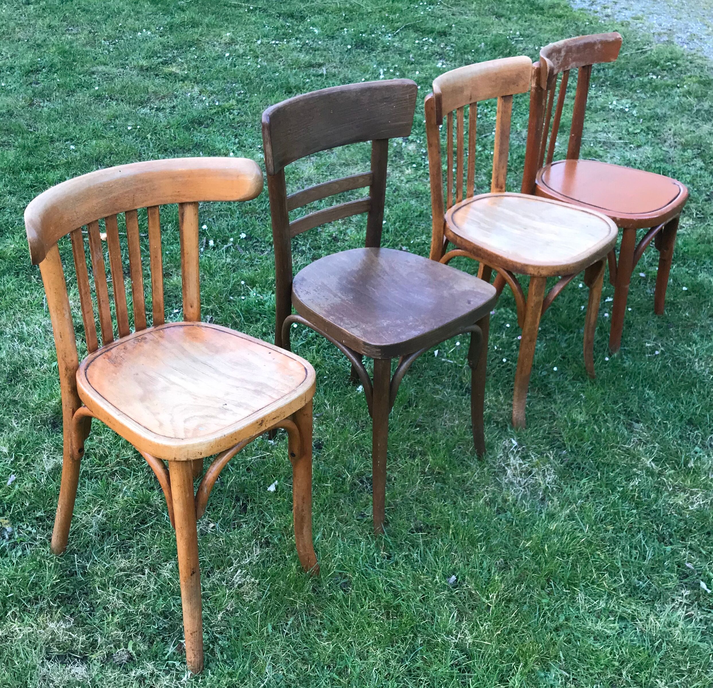 Series of 4 mismatched bistro chairs