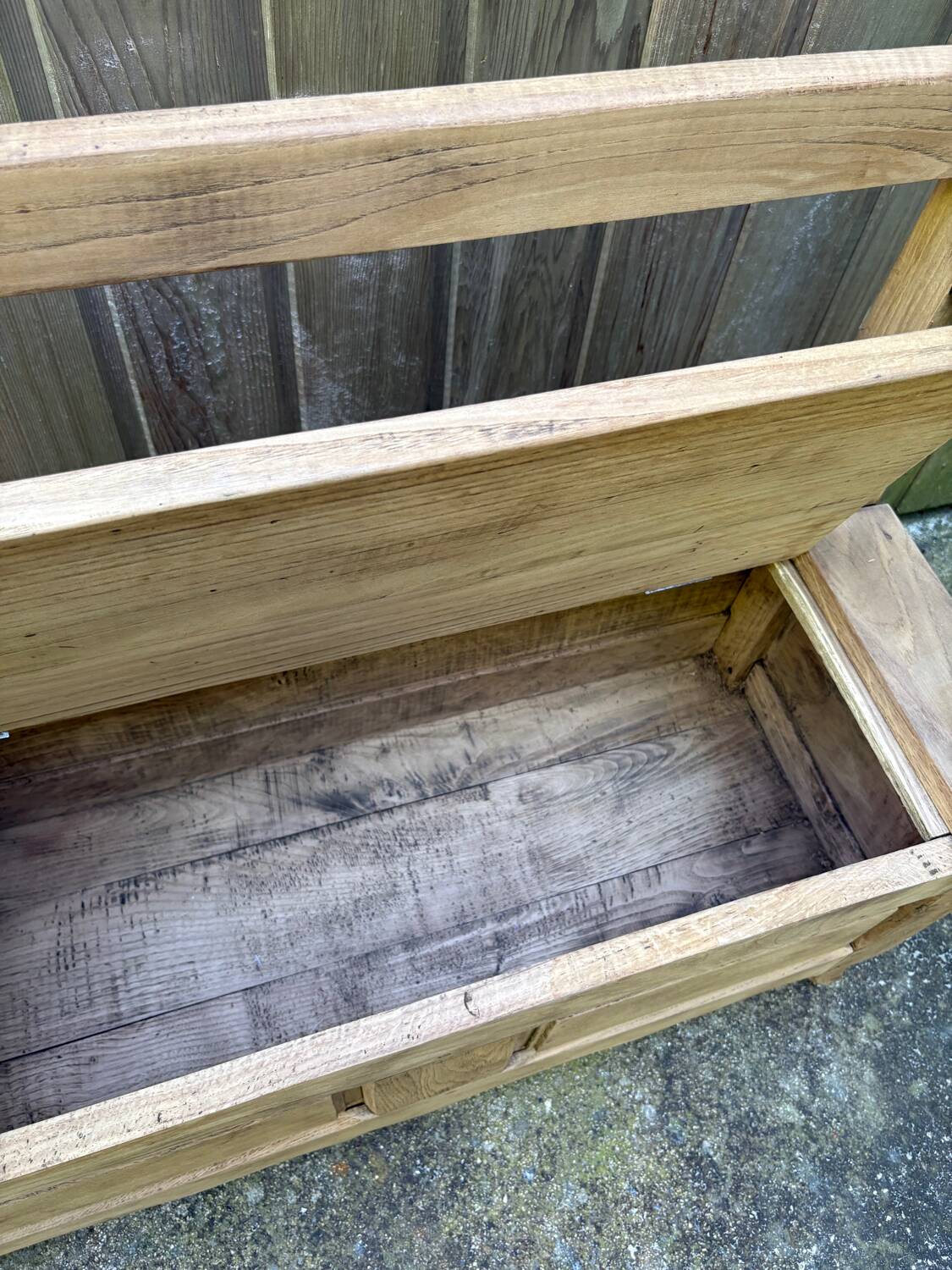 Farmhouse bench with chest in antique solid walnut