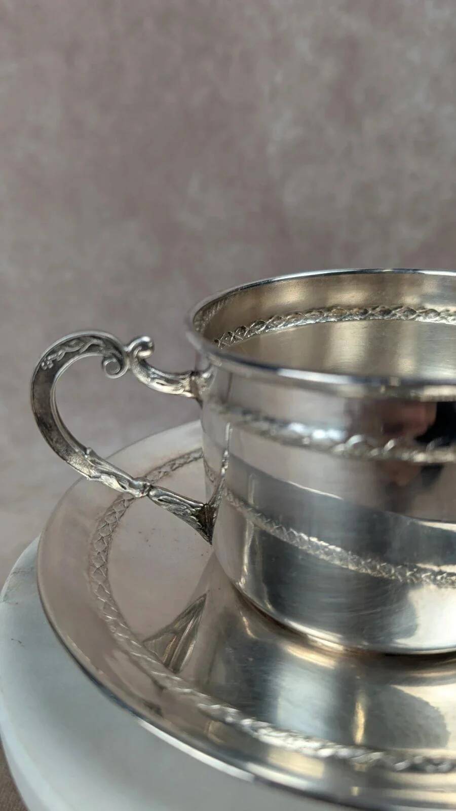 Vintage silver-plated cup and saucer