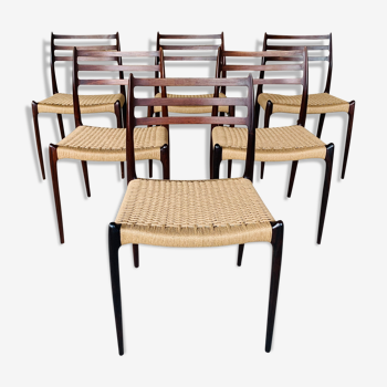 Ensemble de 6 chaises, modele 78 en palissandre, par Niels Moller, circa 60's