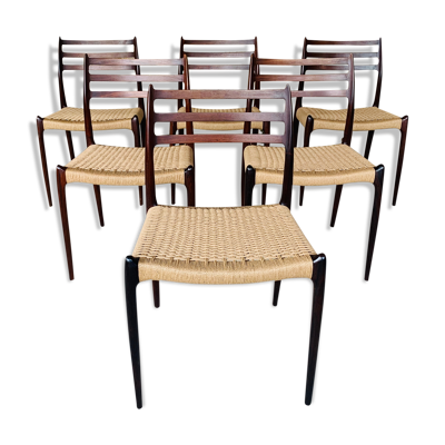Ensemble de 6 chaises, modèle 78 en palissandre, première édition par Niels Moller, circa 1962-1970
