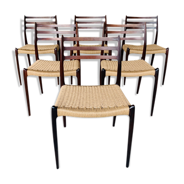 First edition rosewood model 78 dining chairs by Niels Moller, 1962-1970, Set of 6.