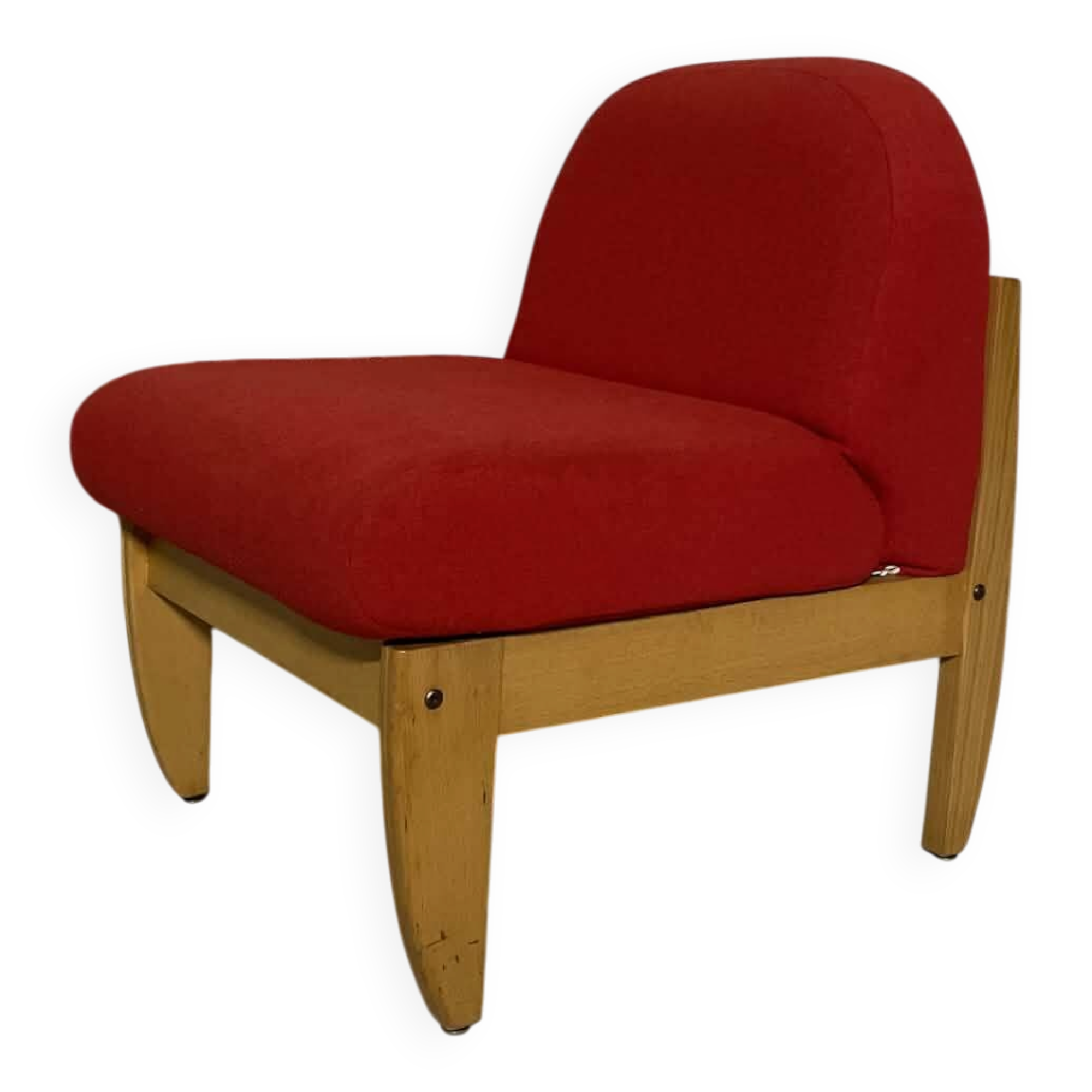 Chauffeuse vintage tissu rouge et bois clair