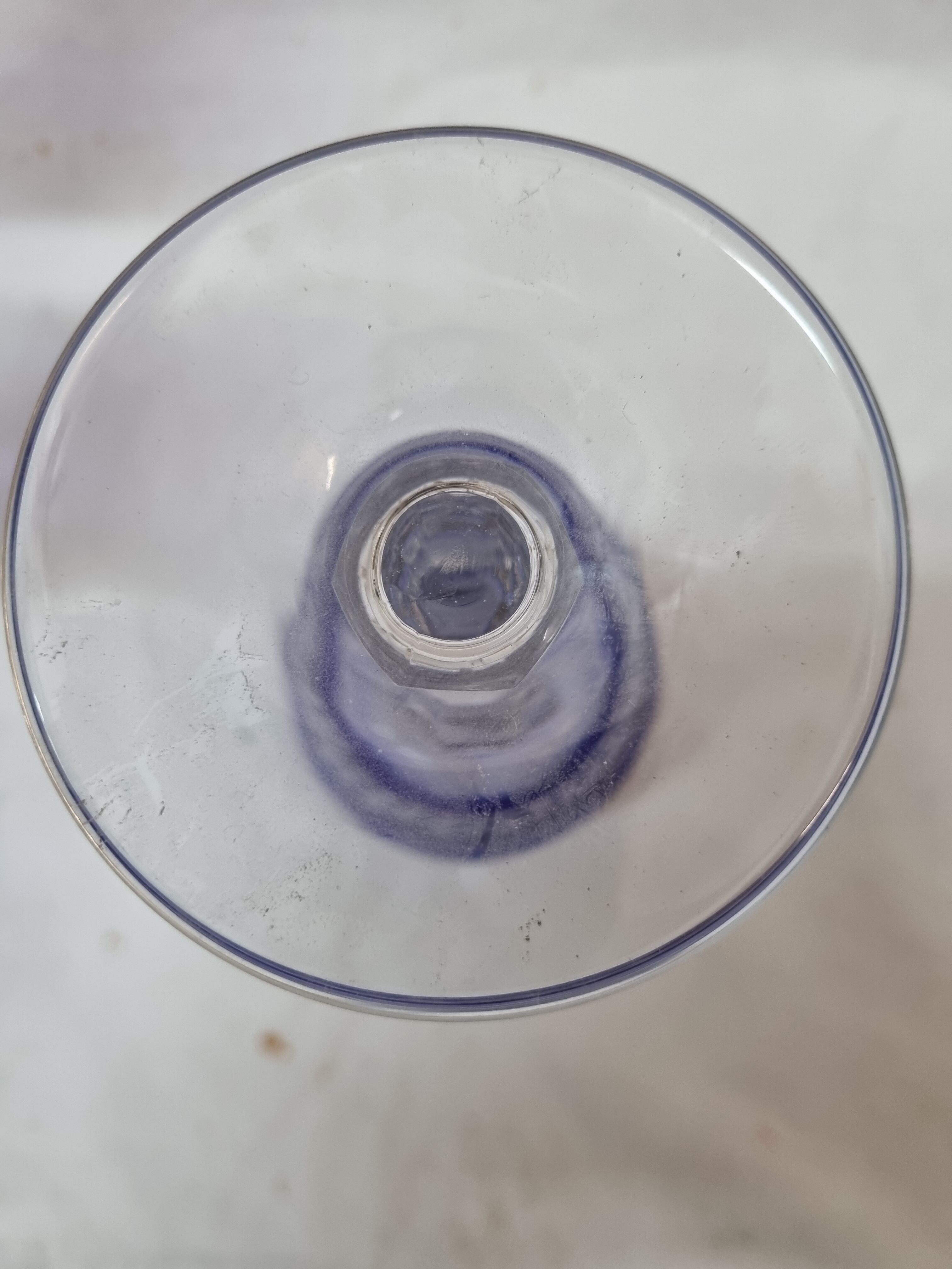 6 crystal blue foot glasses St Louis, 1970-80