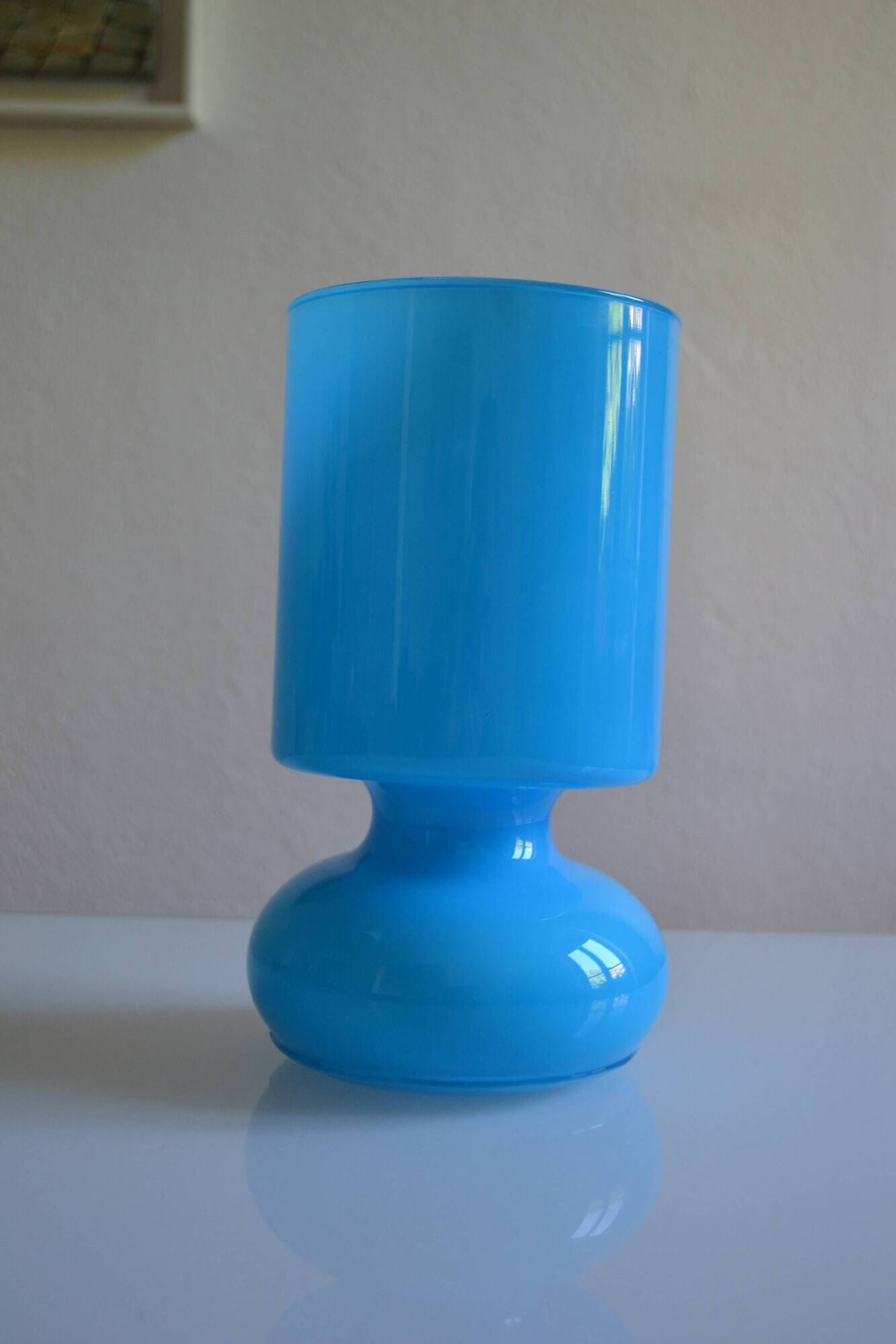 Ikea Lykta lamp in vintage blue opaline glass from the 1980s.