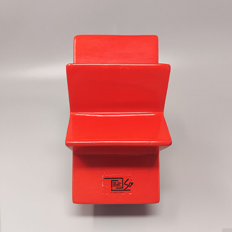 1980s red vase "hsing" by ettore sottsass. made in italy