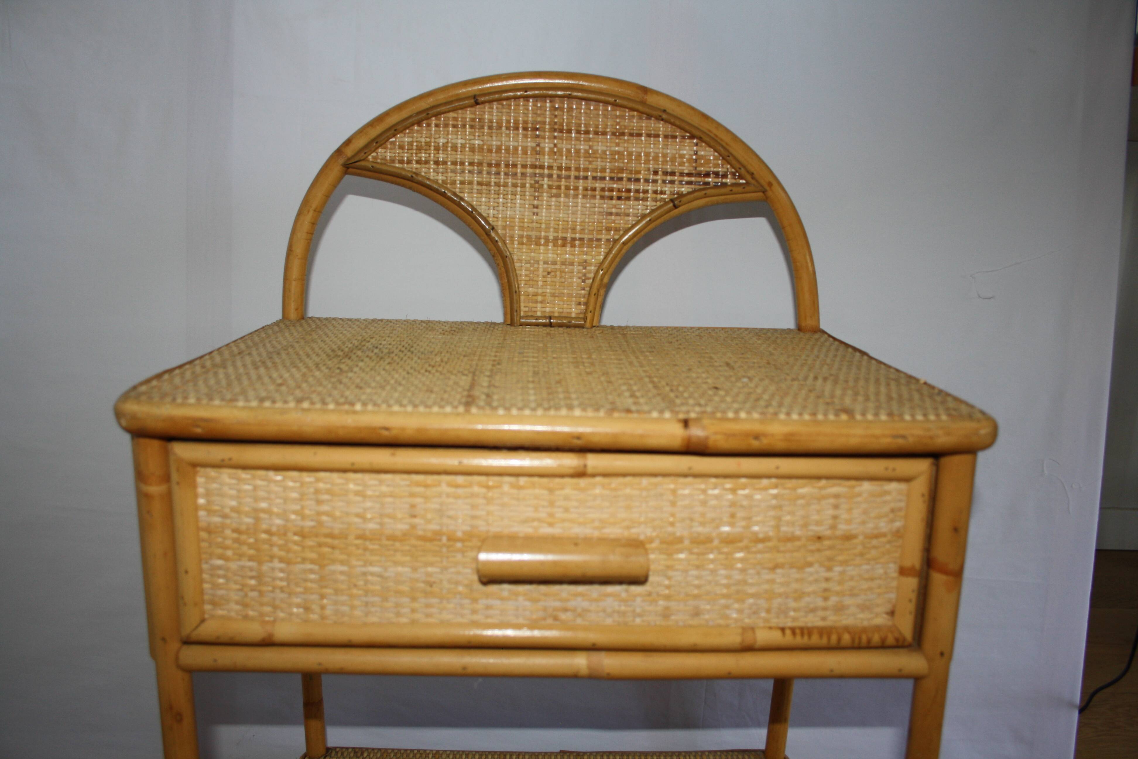 Rattan bedside table with drawer