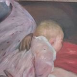 Painting on canvas the child breastfeeding