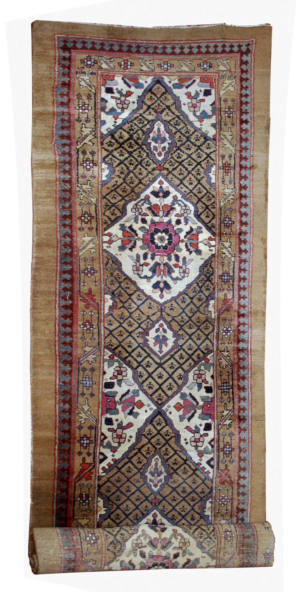 Handmade antique Persian camel hair runner 4' x 15.2' (122cm x 463cm) 1880s - 1B556