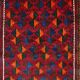 Vintage Baluchi prayer rug, hand-knotted, dyed wool from the 1970s.