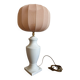 White ceramic table lamp with pastel shade