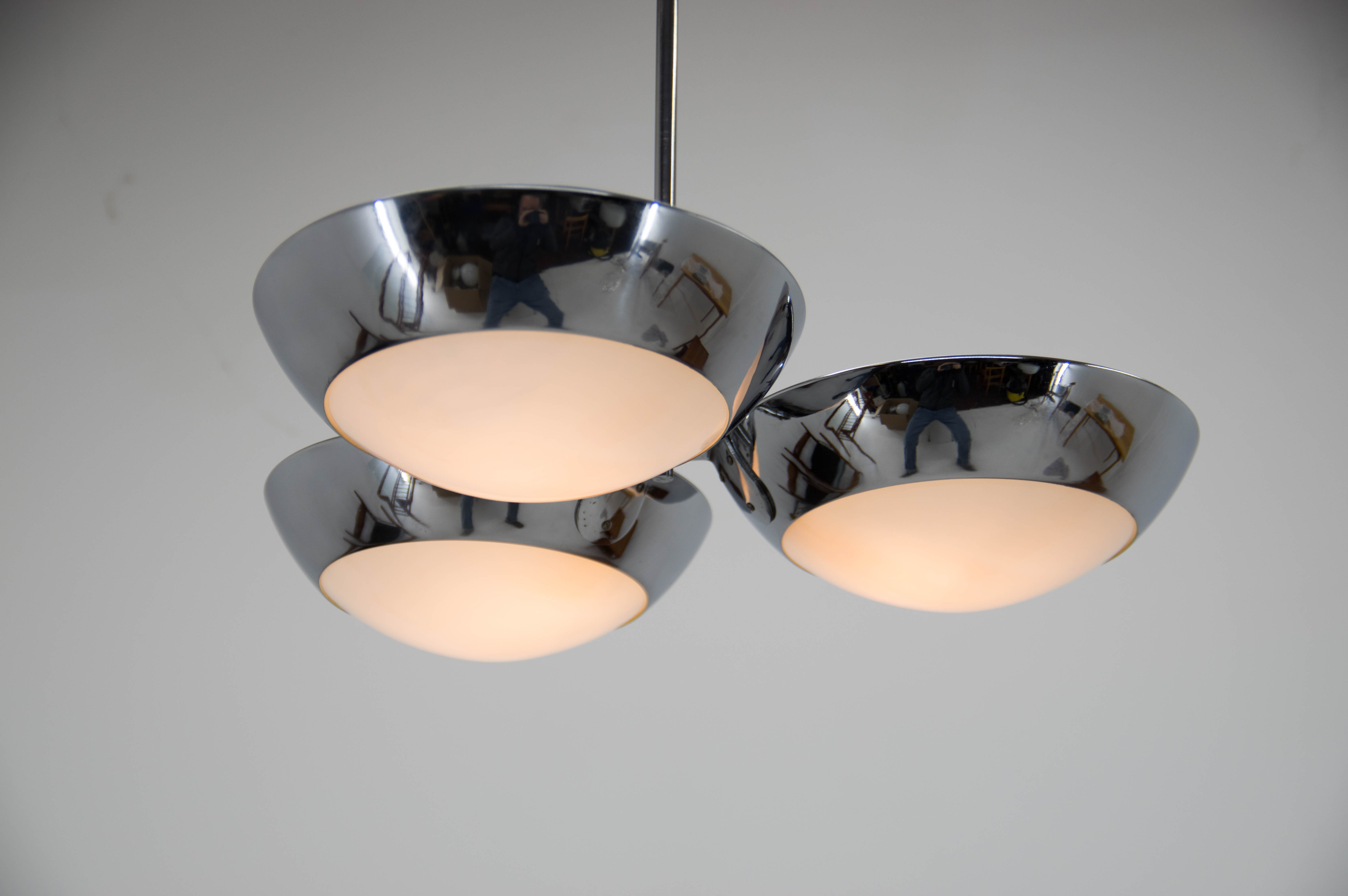 Chrome-Plated Functionalist Chandelier by Zukov, 1940s