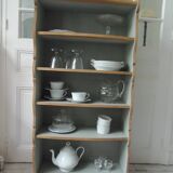 Small vintage bookcase, 5 fixed shelves, interior sublimated in verdigris, waxed finish.