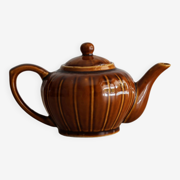 Vintage Brown Paneled Pumpkin Style Chinese Teapot