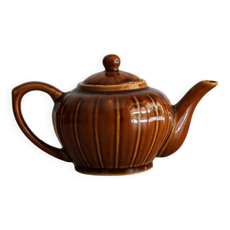 Vintage Brown Paneled Pumpkin Style Chinese Teapot