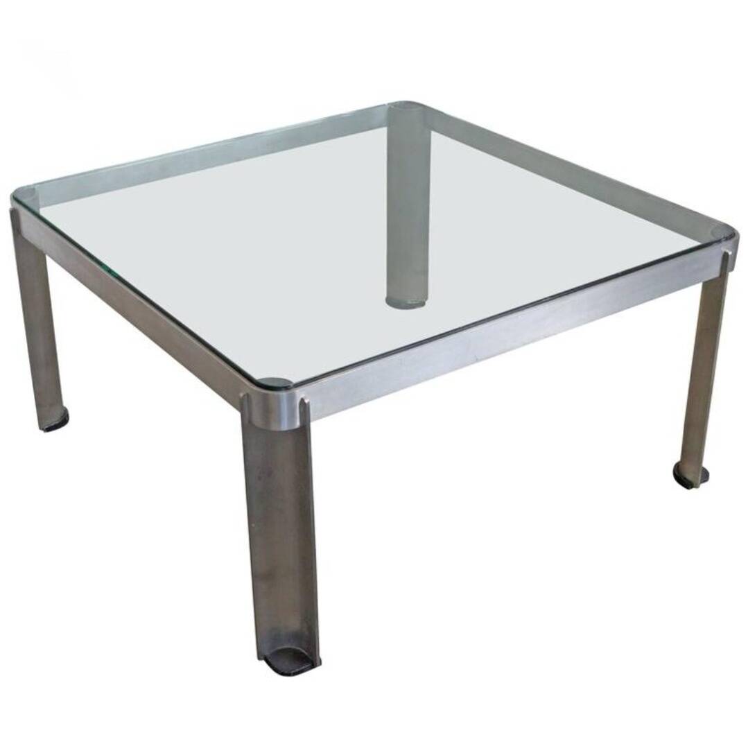 Osvaldo Borsani for Tecno, Steel and Thick Crystal Coffee Table Mod. T113