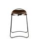 Contemporary sculptural bar stool, smoked black metal and black leather.