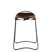 Tabouret de bar sculptural contemporain, métal noir fumé et cuir noir