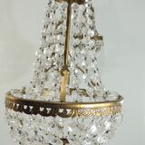 Antique crystal chandelier with 2 wall sconces – Vintage milk pendant