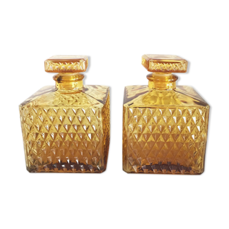 Pair of vintage amber bottles 1970