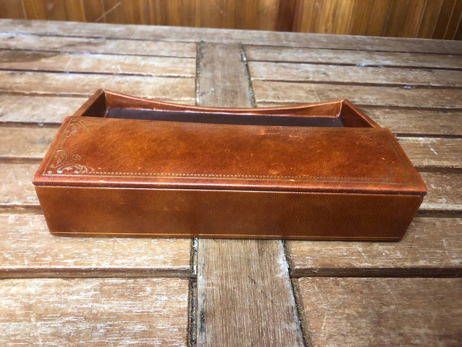 Old lancel paris card holder brown embossed leather desk accessories