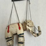 Éléphant bois ancien marionnette