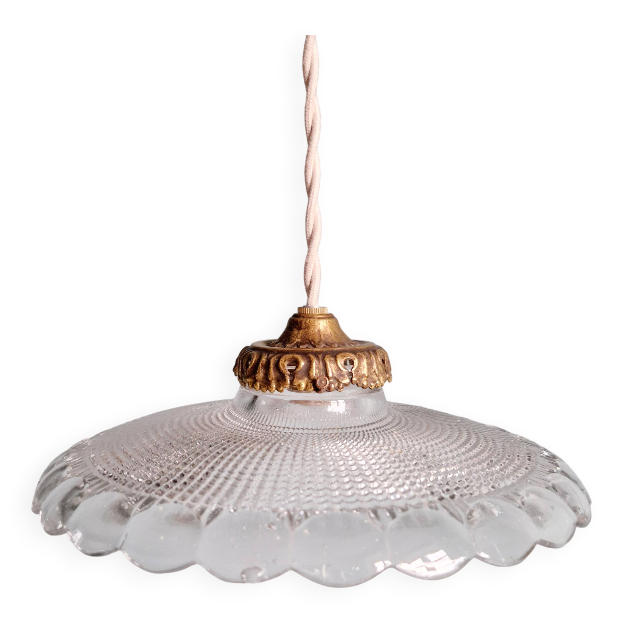 Art Deco pendant/portable lamp in clear glass, 1920s-30s