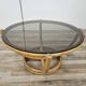 Table basse ronde vintage en bambou et verre fumé
