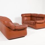 Canapé sectionnel vintage en cuir cognac au design italien des années 1970