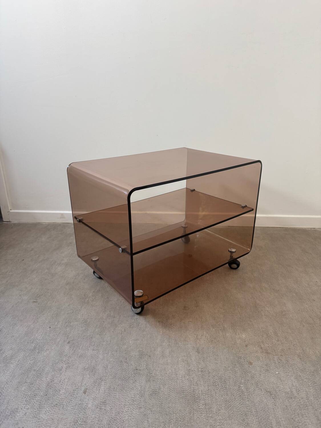 Smoked Plexiglas coffee table by Michel Dumas
