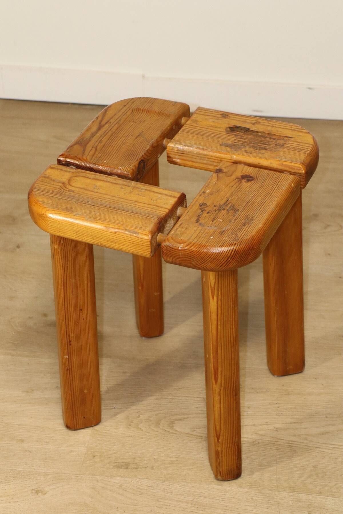Vintage pine stool by Olof Ottelin - 1960