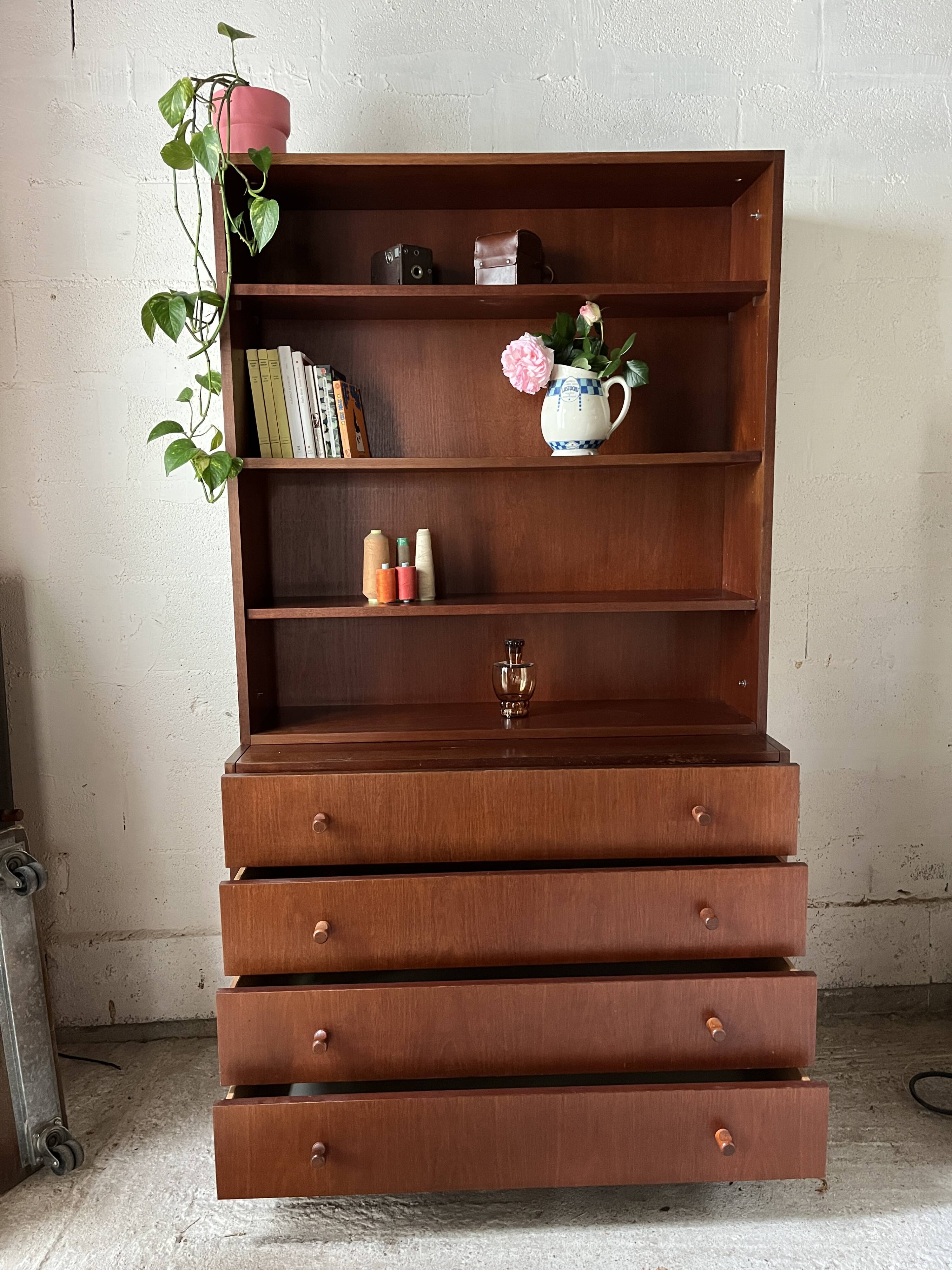 Bookcase, teak chest of drawers, 1960