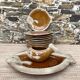 Fish plates, dish and sauce boat, Italian barbotine, 1970