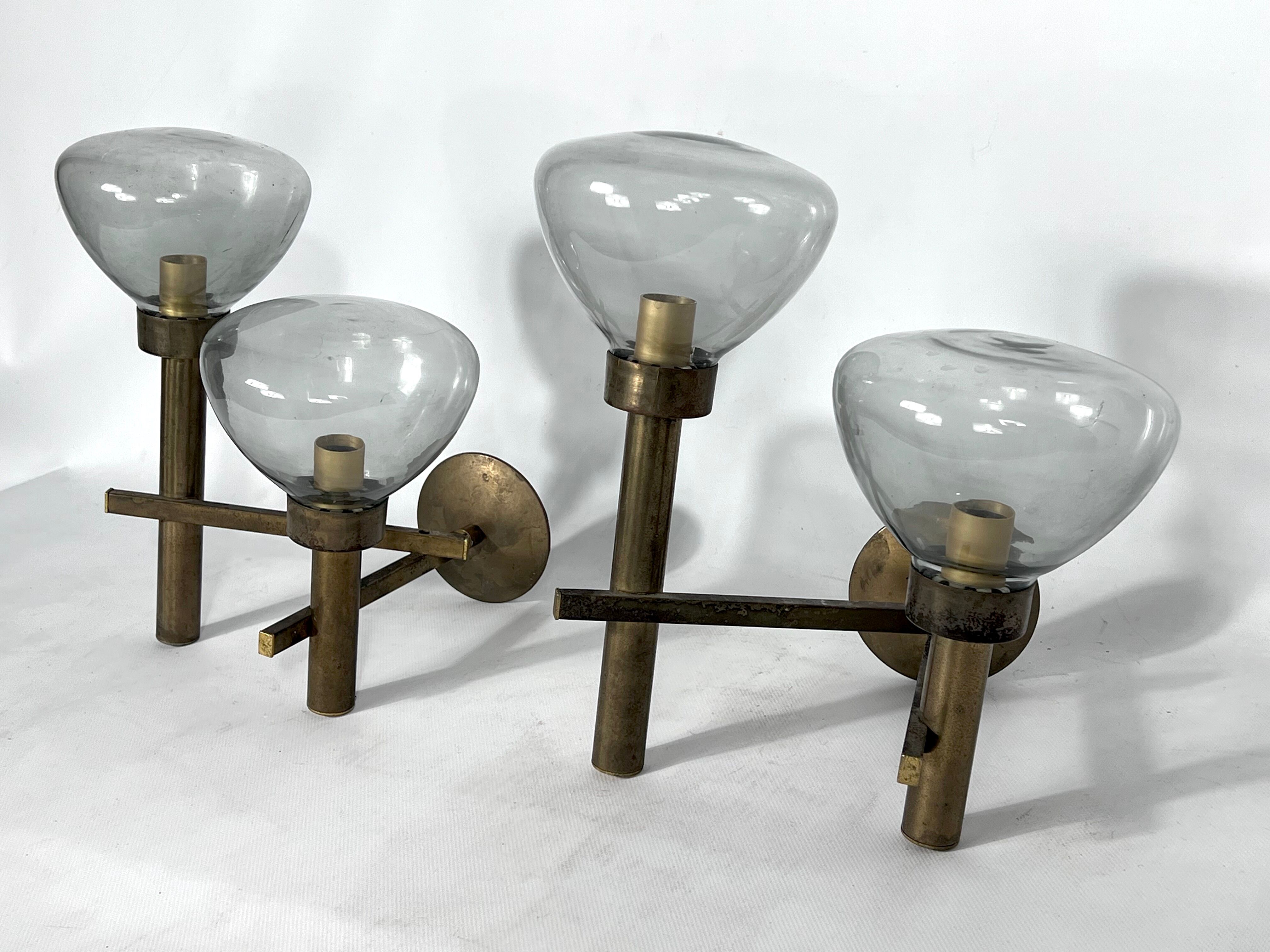 Pair of brass and glass sconces by Sciolari. Italian modern from 70s