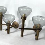 Pair of brass and glass sconces by Sciolari. Italian modern from 70s