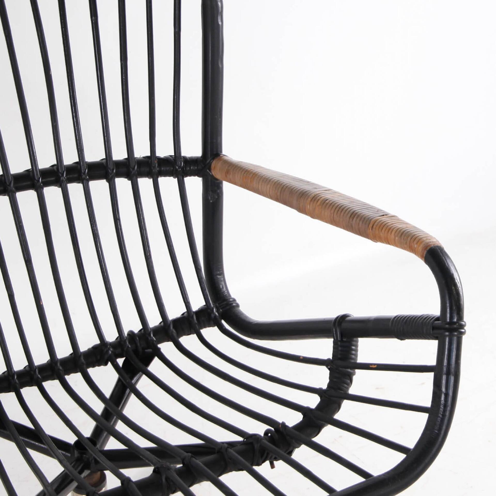 Rattan and chrome armchair