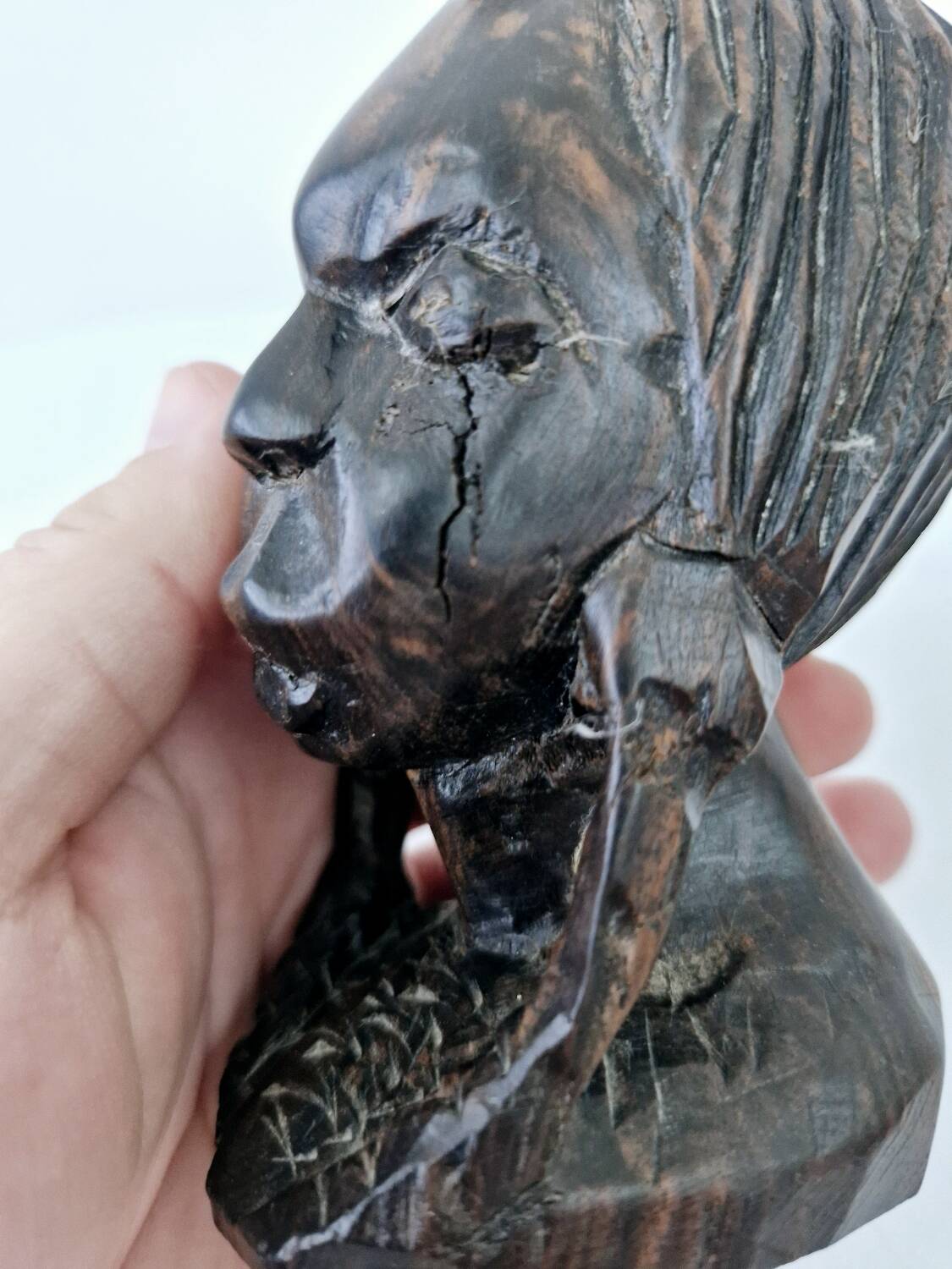 African woman bust in ebony wood hand carved ethnic art