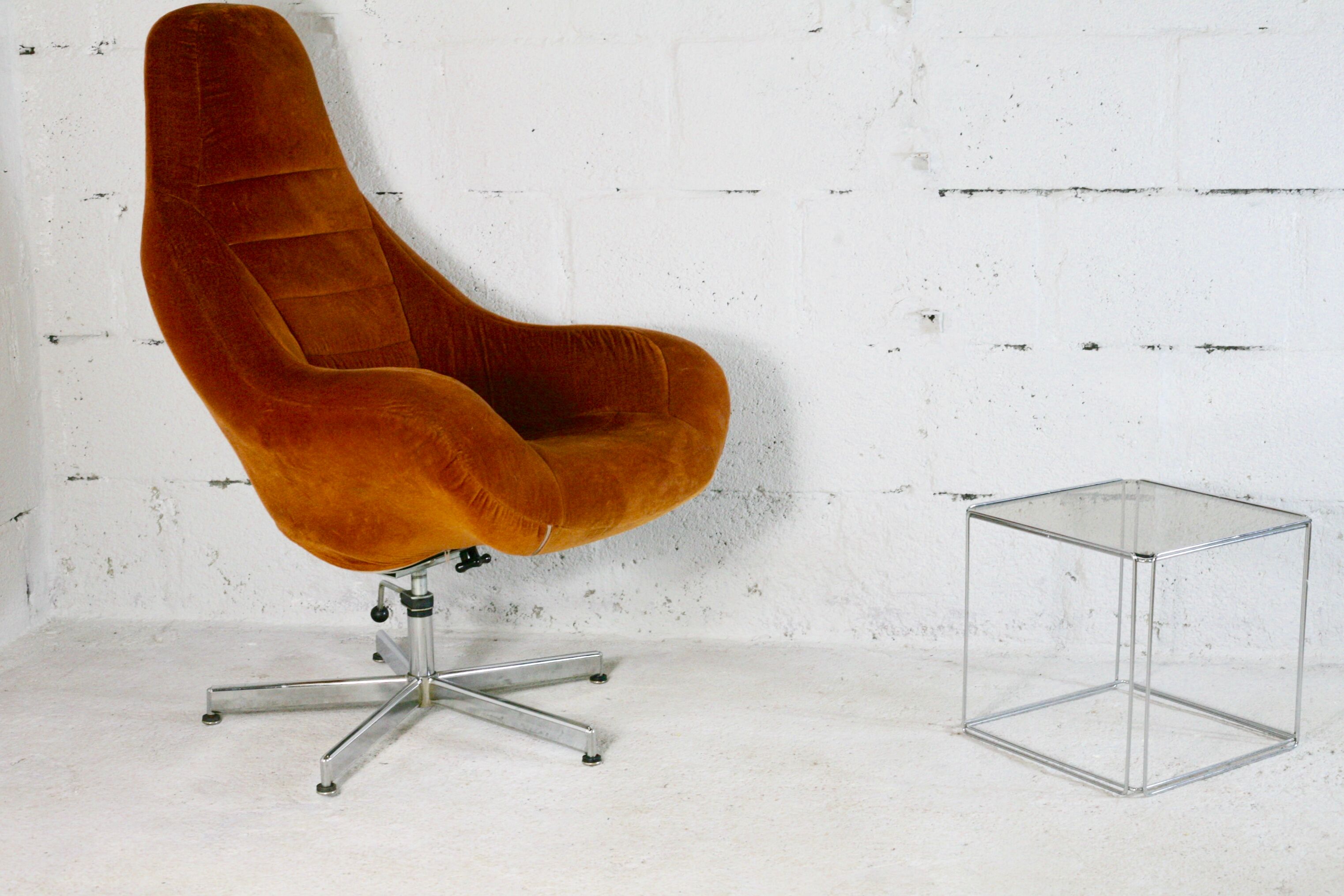 Space age chair, fiberglass, orange velvet, circa 1970s
