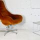 Space age chair, fiberglass, orange velvet, circa 1970s