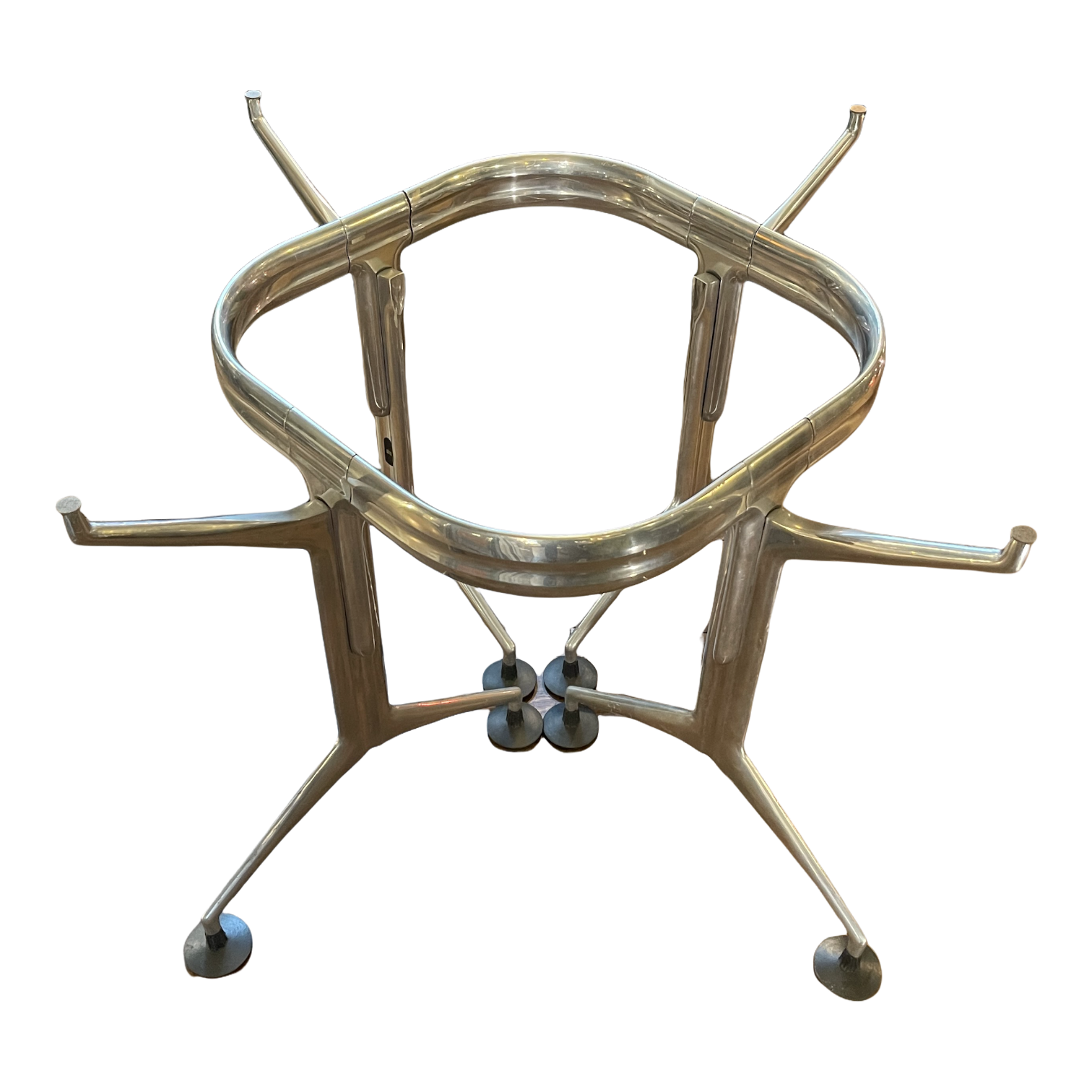 Vintage Round Dining Table in Brushed Aluminum & Beveled Glass, 1970s