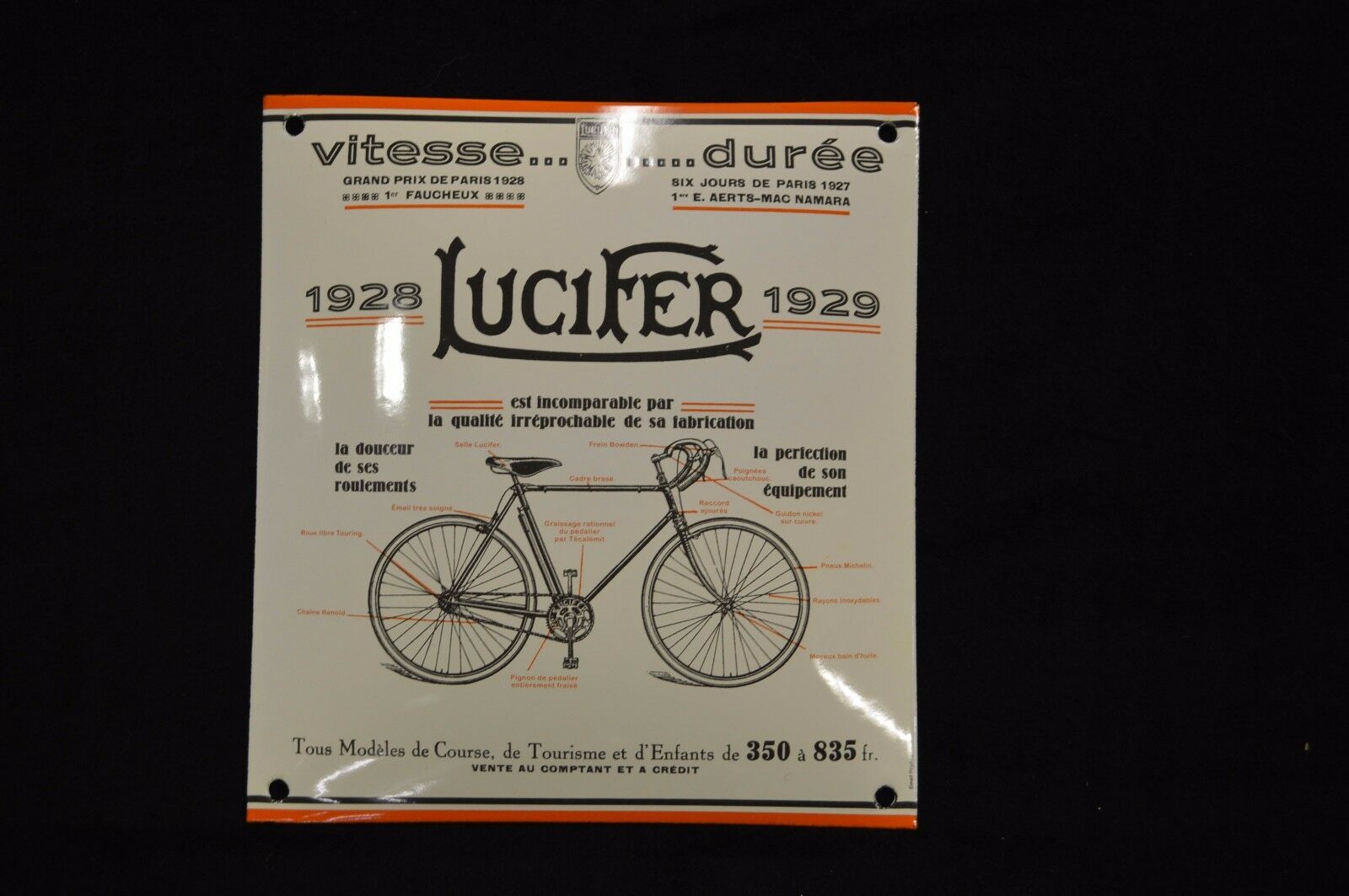 Lucifer bicycle enamel plate