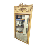 Old large Louis XVI style trumeau mirror with pediment and floral basket knot
