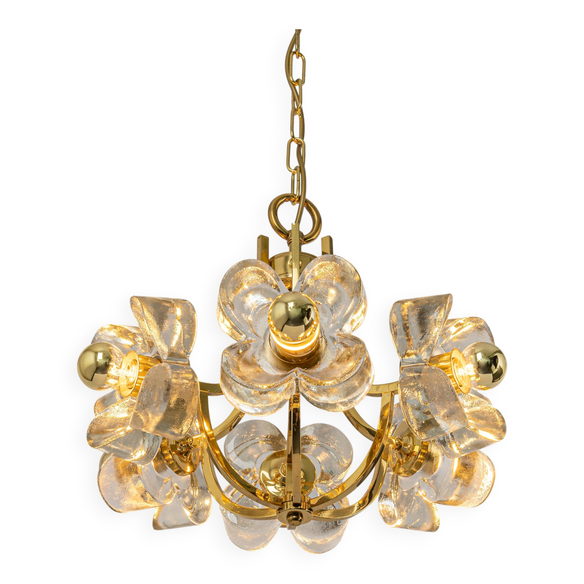 Large brass and crystal pendant light by Sische, Germany, 1970s.