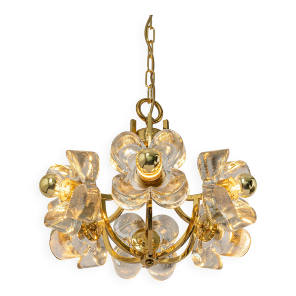 Lustre en laiton et cristal par Sische, Allemagne, années 1970 — Beyit