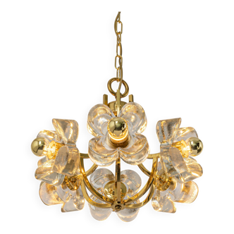 Large brass and crystal pendant light by Sische, Germany, 1970s.